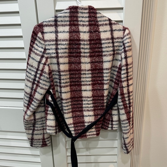 10 Crosby Derek Lam Burgundy and Cream Plaid Blazer - Picture 5 of 8